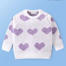 Babyoye Jaquard Knitted Full Sleeves Pullovers Heart Design -White-image-96