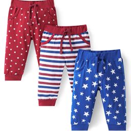 Doodle Poodle  Single Jersey Full Length Lounge Pants Striped & Star Print Pack of 3 - Red & Blue-image-16