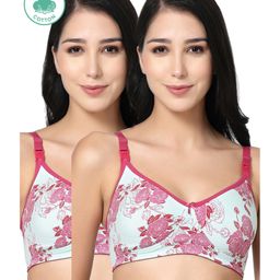 Inner Sense Organic Cotton Pack Of 2 Sleeveless FloralPrinted Full Coverage Anti Odour Maternity Bras With Anti Microbial - Pink-image-1