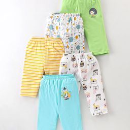 OHMS Single Jersey Knit Full Length Lounge Pants Owl Print Pack of 5 - Green Blue & White-image-38