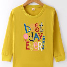 Olio Kids Cotton Knit Full Sleeves Winter T-Shirt with Text Print - Yellow-picture-12