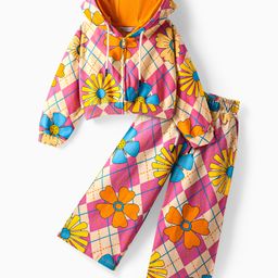 Ollington St. 100% Cotton Knit Full Sleeves Winter WearHooded Floral Printed Sweatshirt & Track PantCo-Ord- Cream & Pink-image-40