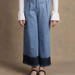 One Friday Cotton Denim Lace Embellished Jeans - Blue-image-95