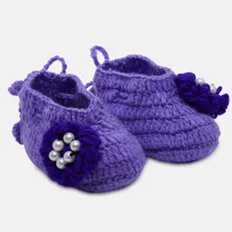 MayRa Knits Hand Knitted Floral Crochet Booties - Purple-picture-31