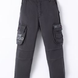 Olio Kids Cotton Woven Full Length Text Printed Jeans with Cargo Pockets - Grey-image-58