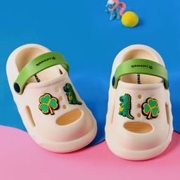 Cute Walk by Babyhug Clogs With Backstrap Closure Dino & Clover Appliques - White-image-85