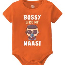 Baby Buzz 100% Cotton Half Sleeves Bossy Like My Maasi Text Printed Onesie - Orange-image-94