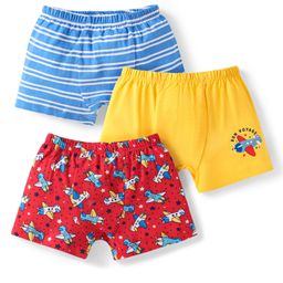 Babyhug 100% Cotton Knit Trunks with Airplane Print & Stripes Pack of 3 - Red Blue & Yellow-picture-15