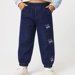 Mark & Mia Cotton Lycra Full Length Solid Denim Jeans with Embroidery - Navy-image-84