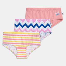 Plan B Cotton Elastane Pack Of 3 Striped & Butterfly Printed Panties - Pink Blue & White-image-102