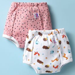 Ben Benny Cotton Interlock Knit Waterproof Laminated Padded Briefs with Animal Print Pack of 2 - Pink & White-picture-12