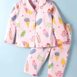 Smarty Girls Cotton Knit Co-ords Night Suit with Ice Cream Print - Pink-picture-28