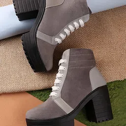 Shoetopia Colour Blocked Lace Up Boots - Grey-picture-17