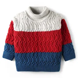 Babyhug Knitted Full Sleeves Turtle Neck Pullover Sweater With Color Block & Cable Knit Design - Multicolor-picture-28