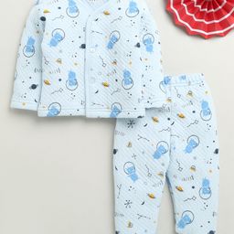 BUMZEE Knit Full Sleeves Space Theme Printed Coordinating Tee & Joggers Set - Sky Blue-image-32