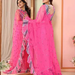 ODETTE Embellished Mirror Work Net Saree image 4