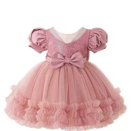 Miss & Chief Embellished Embroidered Puff Sleeve Net A-Line Dress-39
