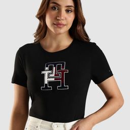 Tommy Hilfiger Women Brand Logo Printed Round Neck Pure Cotton T-shirt-picture-26