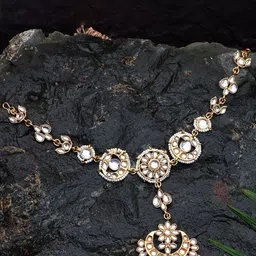 JYONA Gold-Plated Pearls Beaded Matha Patti Head Jewellery-image-12