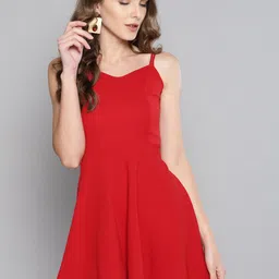 Veni Vidi Vici Women Red Solid Fit & Flare Dress image 3