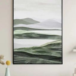 @home Grey & Green Canvas Mountains And Water Wall Painting-image-43