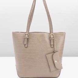 Anne Klein Truffle Croco  Textured Tote Handbag with Card Case-19