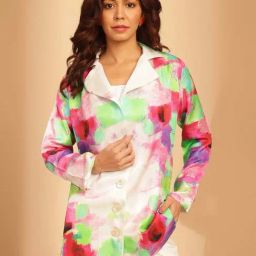 Navyasa By Liva Multicolor Satin Relaxed Fit Printed Blazer-33