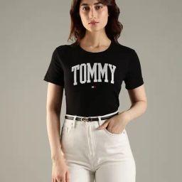 Tommy Hilfiger Black Cotton Regular Fit Logo Printed T-Shirt-picture-25