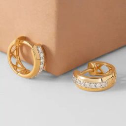 Mia by Tanishq Geometric Chic 18k Gold & Diamond Hoop Earrings for Women-image-11