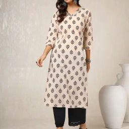 Soch Beige Cotton Printed Straight Kurta-picture-43