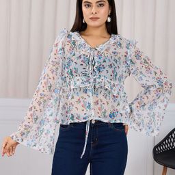 Mast & Harbour Women Floral Printed Tie-Up Neck Top-image-30