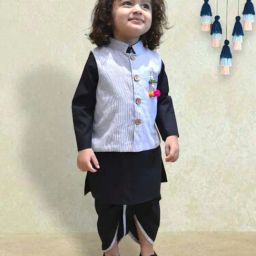 A.T.U.N. Boys Black & Navy Blue Cotton Printed Full Sleeves Kurta Set-picture-11