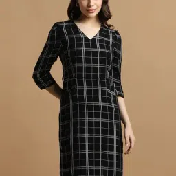 Allen Solly Black Chequered Shift Formal Dress-image-84