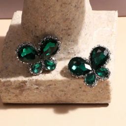 Sohi Women's Embellished Butterfly Stud Earrings  Emerald Green-image-7