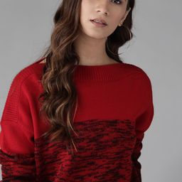 Roadster Women Maroon & Black Self Design Pullover Sweater-picture-14