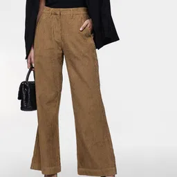French Connection Women Textured Wide Leg Pure Cotton Corduroy Trousers-image-68