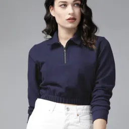 KASSUALLY Navy Cotton Relaxed Fit Crop Sweatshirt-image-37