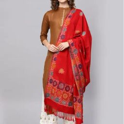Indo Era Red Woven Pattern Stole-image-4