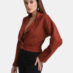 Kazo Rust Plain Crop Jacket image 2