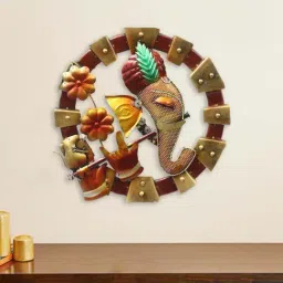 eCraftIndia Lord Ganesha in Lord Krishna Avatar Handcrafted Decorative Iron Wall Hanging-6