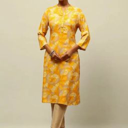 Rangriti Yellow Printed Straight Kurta-image-66