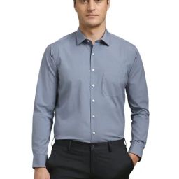Louis Philippe Grey Blended Slim fit Solid Shirt-image-98