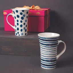 Home4U Blue & White Bone China 6 cm Mug (0.55 L) - Set of 2-17