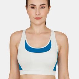 Zelocity by Zivame Blue & White Non Wired Non Padded Sports Bra-image-14