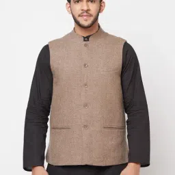 Fabindia Medium Brown Sleeveless Mandarin Collar Nehru Jacket-image-17
