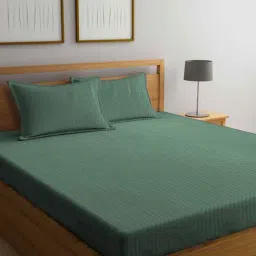 Klotthe Stripes Green 210 TC Cotton Blend King Size Bed Sheet with 2 Pillow Covers-17