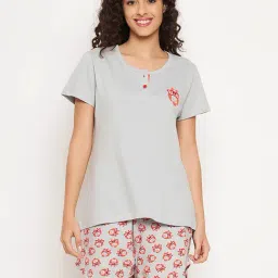Clovia Grey Printed T-Shirt With Shorts-picture-21