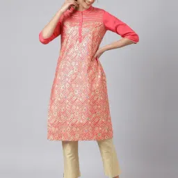 Aurelia Peach Floral Print Straight Kurta-image-61