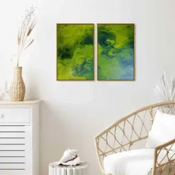 999Store Green Vinyl Wall Painting Panel with Fibre Frame - Set of 2-image-35