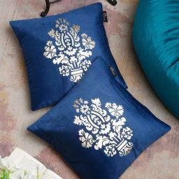 HOSTA HOMES Navy & Golden Velvet Zippered Cushion Cover - Set of 2-image-38